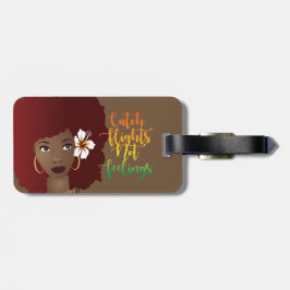 Catch Flight not Feelings, Red Afro Luggage Tag Bagagebricka