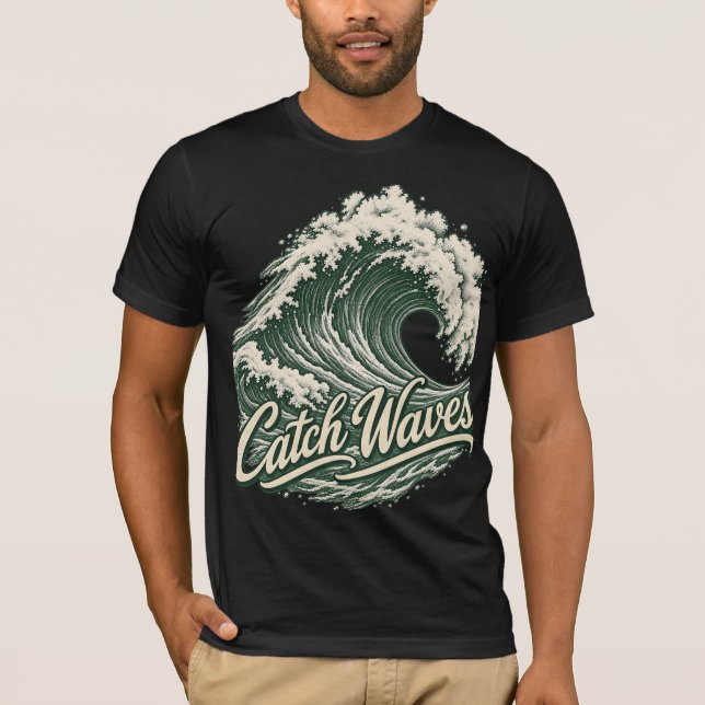 Catch Waves Vintage Surf T-Shirt (Framsida)