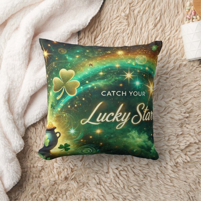 Catch Your Lucky Star Celestial Green Gold Kudde (Filt)
