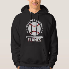 Catcher Bakom Flammor Vit Som Spelar Baseboll Hoodie