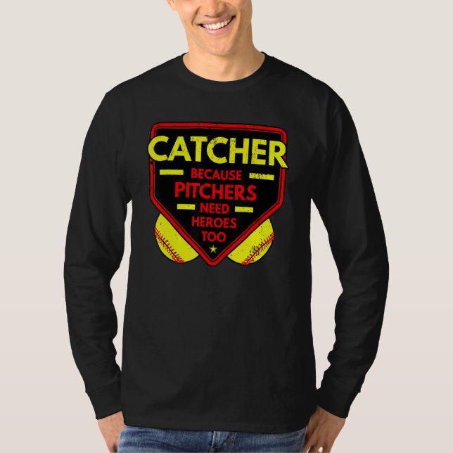 Catcher eftersom Pitchers Softball Player Team Spo T Shirt (Framsida)
