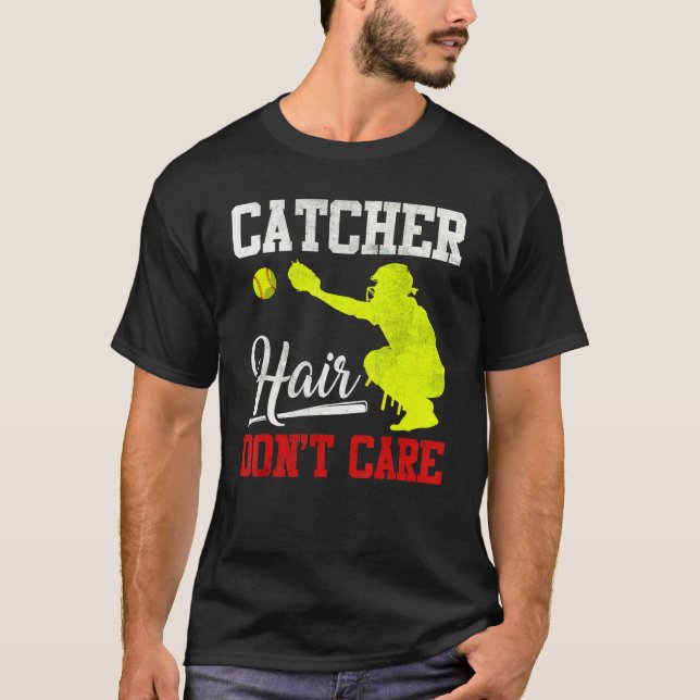 Catcher Hair bryr dig inte - Softball Catcher flic T Shirt (Framsida)