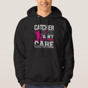 Catcher Hår Spelar Ingen Roll Basebollspelare Trän Hoodie
