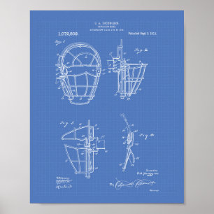 Catcher "Mask 1913 Patent Art Blueprint" Poster