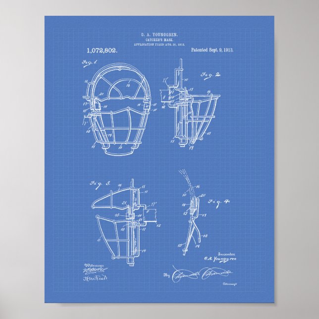 Catcher "Mask 1913 Patent Art Blueprint" Poster (Framsidan)
