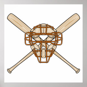 catcher mask och fladdermus basebollikon poster