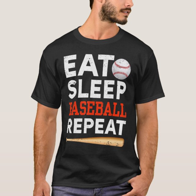Catcher Pitcher Baseball Barn  Äter Sover Baseball T Shirt (Framsida)
