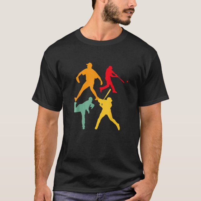 Catcher Pitcher Batter Boys Manar Retro Baseball P T Shirt (Framsida)