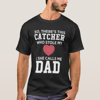 Catcher Stole Heart ringa mig Pappa Softball Long  T Shirt