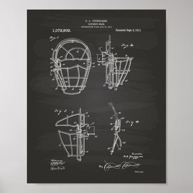 Catcher's Mask 1913 Patent Art Chalkboard Poster (Framsidan)