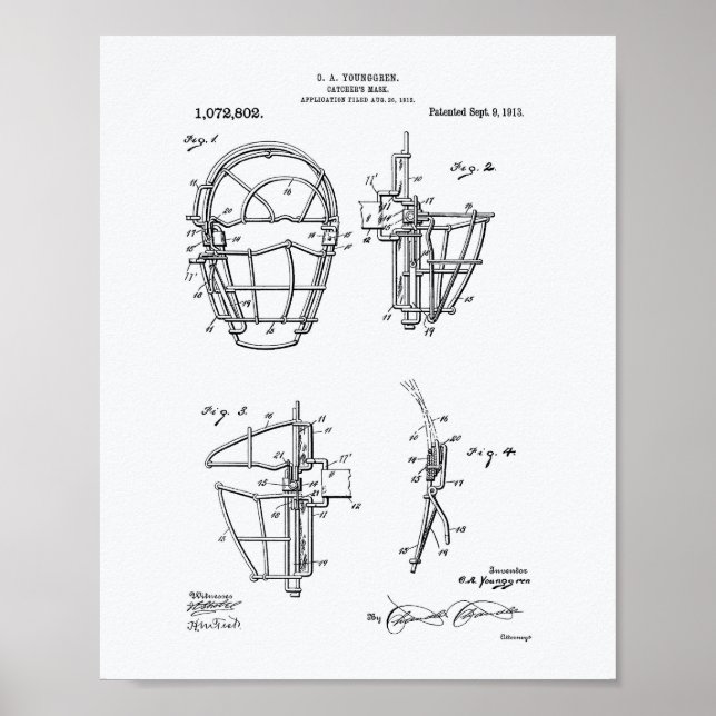 Catcher's Mask 1913 Patent Art White Papper Poster (Framsidan)