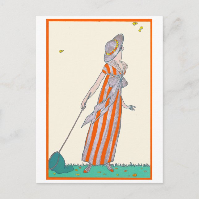 Catching Butterflies George Barbier Fransk Mode Vykort (Framsida)