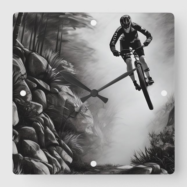 Catching Luft - Mountain Bike Digital Pencil Sketc Fyrkantig Klocka (Framsida)
