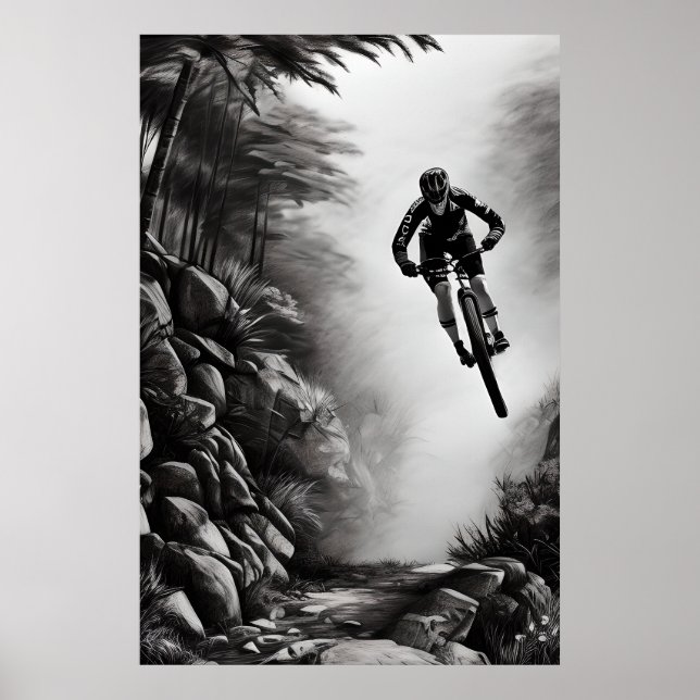 Catching Luft - Mountain Bike Digital Pencil Sketc Poster (Framsidan)
