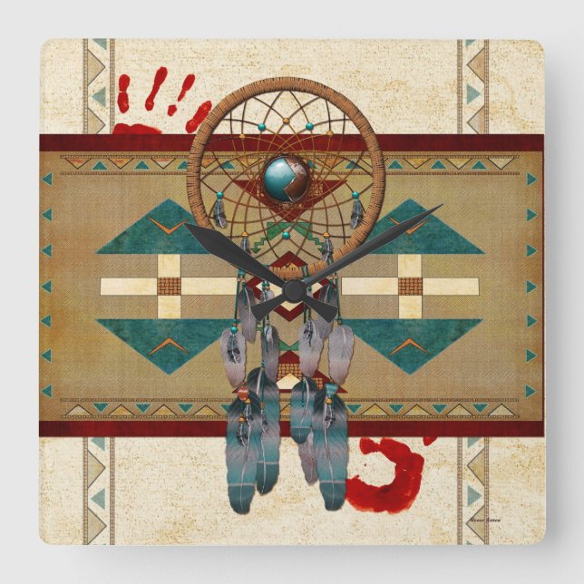 Catching Spirit Native American Fyrkantig Klocka (Framsida)