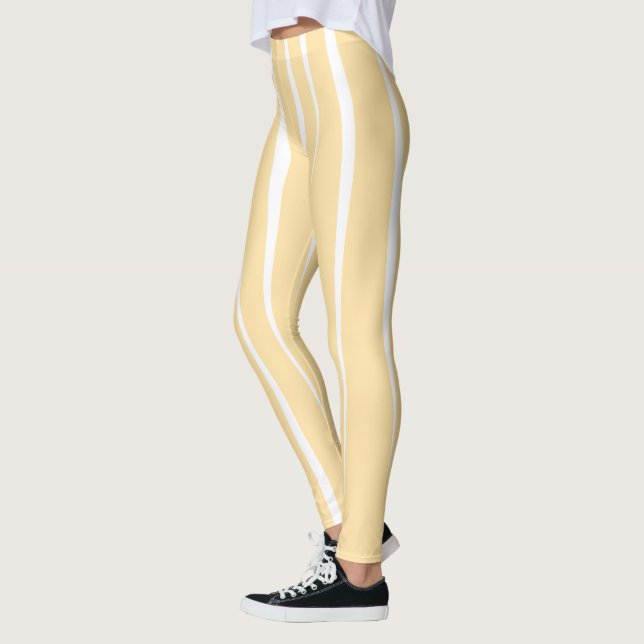 Catchy White Fluent Flames Beige Leggings (Vänster)