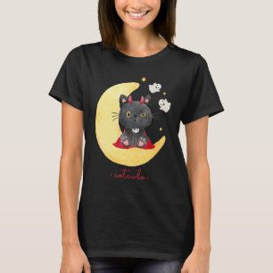 Catcula en söt liten katt som dracula i månsken t shirt