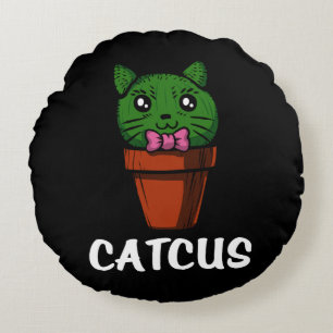 Catcus Funny Cactus Cat Cute Pet Kitten Rund Kudde