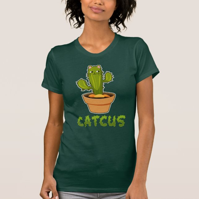 Catcus Funny Cactus Cat Plant Pot T Shirt (Framsida)