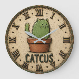 Catcus Funny Cactus Cat Stor Klocka