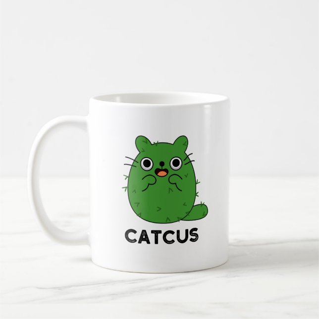 Catcus Funny Cat Cactus Pun Kaffemugg (Vänster)