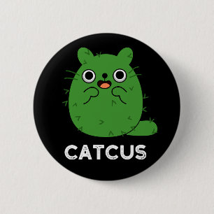 Catcus Funny Cat Cactus Pun Mörk BG Knapp