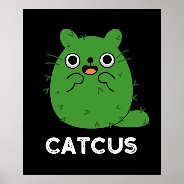 Catcus Funny Cat Cactus Pun Mörk BG Poster (Framsidan)