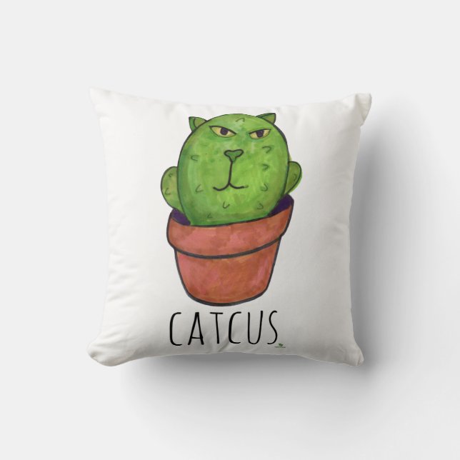 Catcus Pet Cactus Roligt Tecknad Cat Mashup Kudde (Framsida)