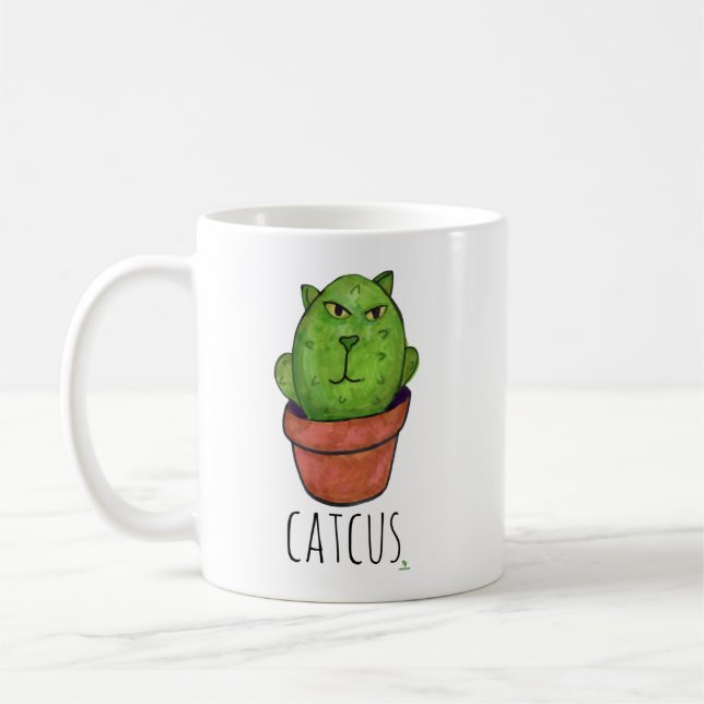 Catcus Pet Cactus Tecknad Cat Design Kaffemugg (Vänster)