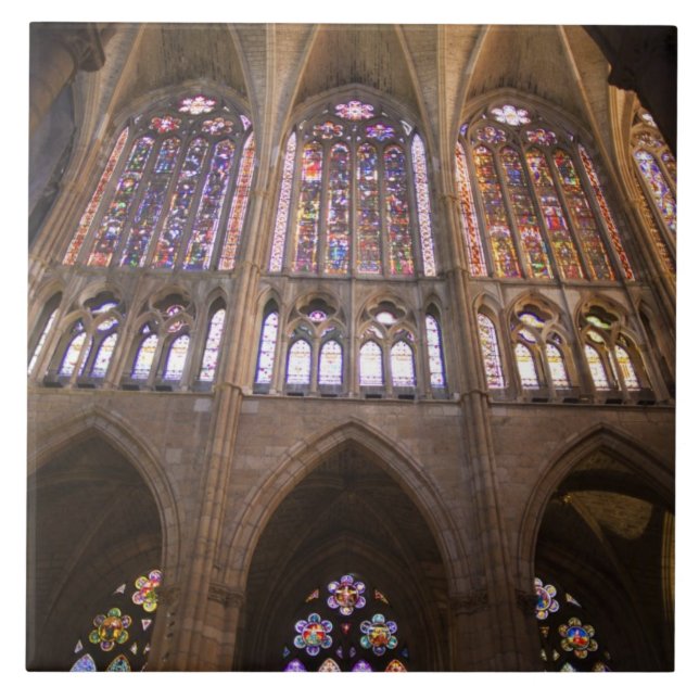 Catedral de Leon, glasfönster av nedfläckad i insi Kakelplatta (Framsidan)