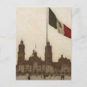 Catedral en el Zocalo del DF con la Bandera 12 Vykort