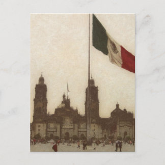 Catedral en el Zocalo del DF con la Bandera 12 Vykort