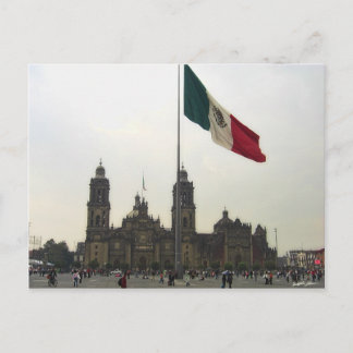 Catedral en el Zocalo del DF con la Bandera Mexiic Vykort