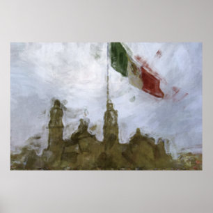 Catedral en el Zocalo del DF lurar la Bandera Poster