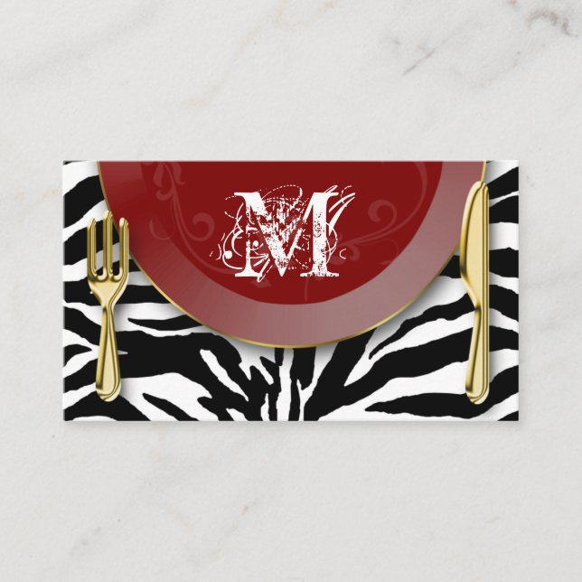 Catering Affärskort Cutlery Plate Red Zebra Visitkort (Framsida)