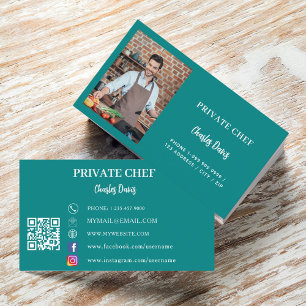 Catering av för teal-grönt för privat kock QR-kod Visitkort