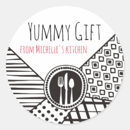 Catering av handrawn blandade mönster utensils che runt klistermärke