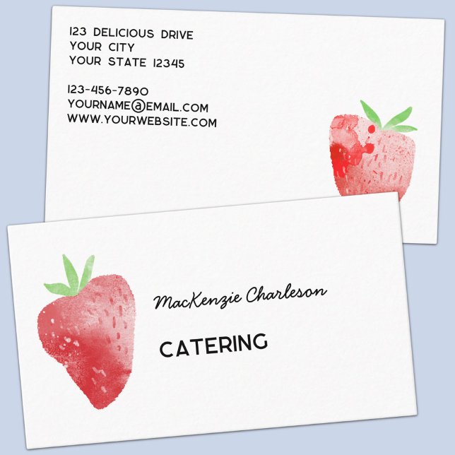 Catering av jordgubbsfärg visitkort (Watercolor strawberry personalized cook chef catering business card
)