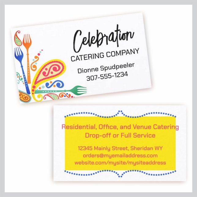 catering av matlagningsklass för paisleygafflar i  visitkort (Skapare uppladdad)