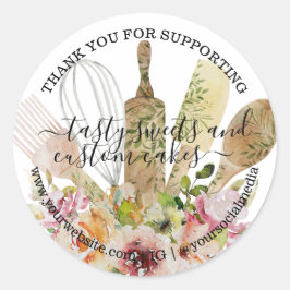 Catering Bakery Kitchen Rustic Eucalyptus Blommigt Runt Klistermärke