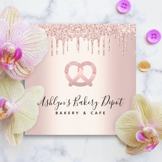 Catering Bakery Pastry Chef Ro Guld Glitter Drift Fyrkantigt Visitkort (Skapare uppladdad)