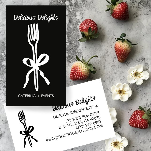 Catering Chef Eventplanering Matberedning ANPASSAD Visitkort (Catering Chef Event Planning Food Prep Fork Bow CUSTOM Business Card
)