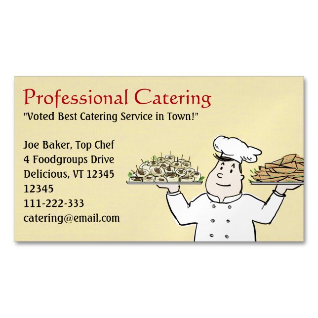 Catering Chef som håller Hors D'oeuvres Magnetiska Visitkort (Framsida)