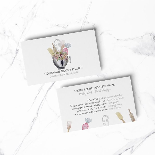 Catering Chef Watercolor Baking Utensils Bakery Visitkort (Catering Chef Watercolor Baking Utensils Bakery Business Card)