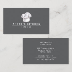 Catering Culinary Watercolor Chef's Hat Grått Visitkort