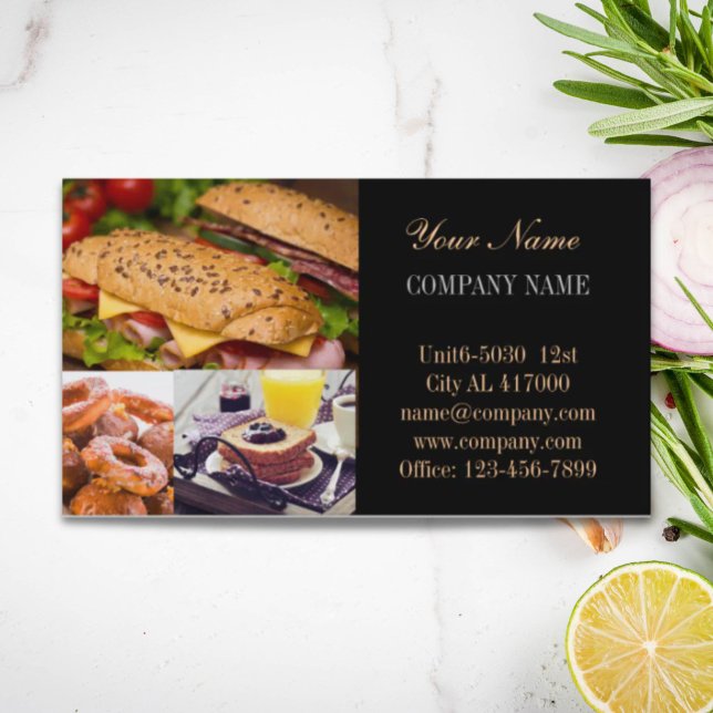catering för hamburgersmörgåsar visitkort (hamburger sandwich private chef catering business card)