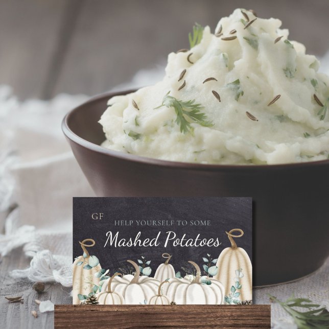 Catering för höstfallshändelse för elegant - Dish- Placeringskort (Modern Elegant Farmhouse Theme Dish Placecards for Thanksgiving Fall Autumn Gluten Free Vegan Marker)