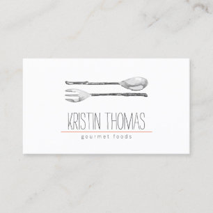 Catering för vattenfärg, färgtonad sked och gaffel visitkort