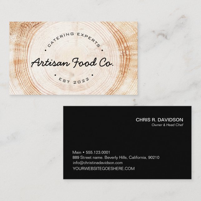 Catering Logotyp template wood grain business Visitkort (Fram/baksida)