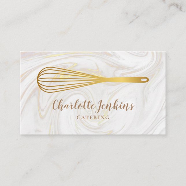 Catering Patisserie Guld Whisk Marble Swirls Visitkort (Framsida)